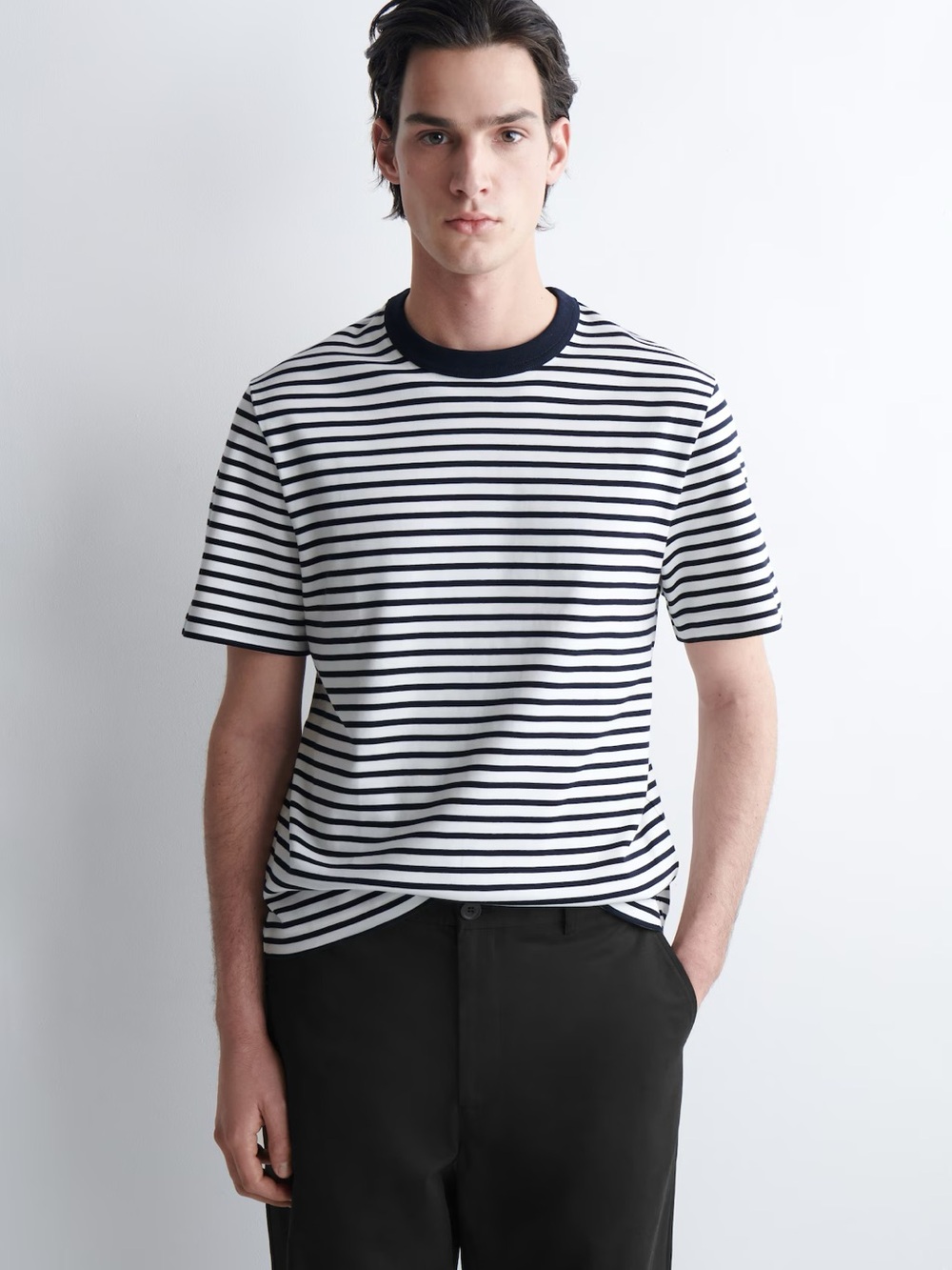 COS Relaxed Navy and White Striped Short Sleeve Crewneck Tee